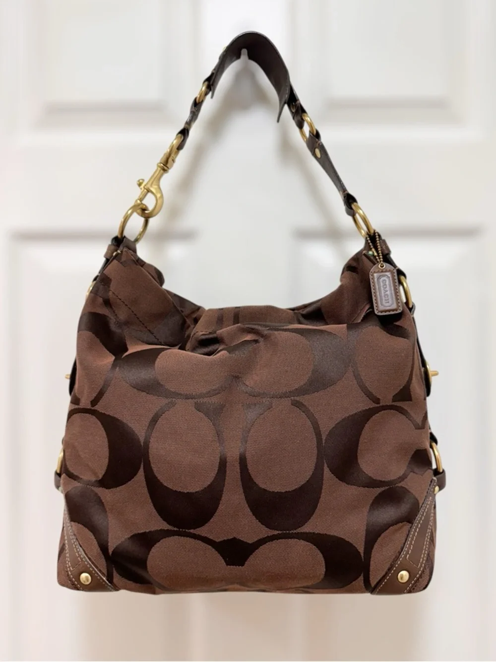 Coach Carly Large Hobo Bag Chocolate Signature Jacquard Mahogany NWOT